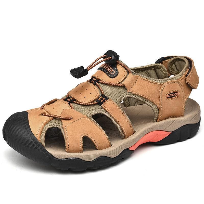 Große Sommersandalen, Outdoor-Wanderschuhe aus Rindsleder mit oberer Schicht, lässige Strandschuhe für Herren_voghion.com