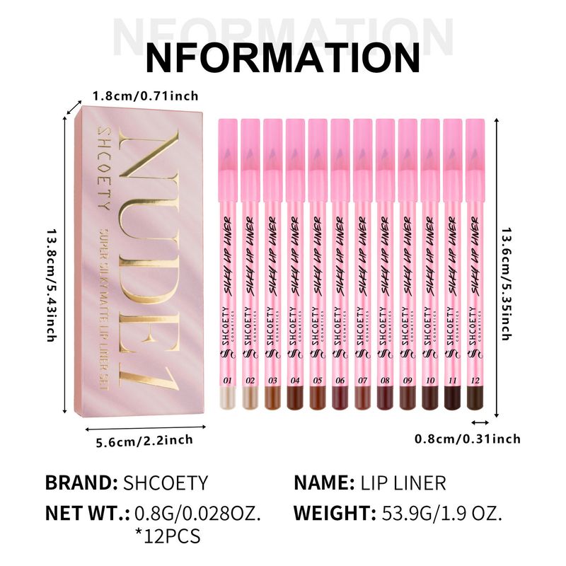 Lipliner, 12 Farben, matter Lippenstift, Lipliner-Set, Nude-Farbe, langanhaltend, nicht verblassend, erste Generation_voghion.com