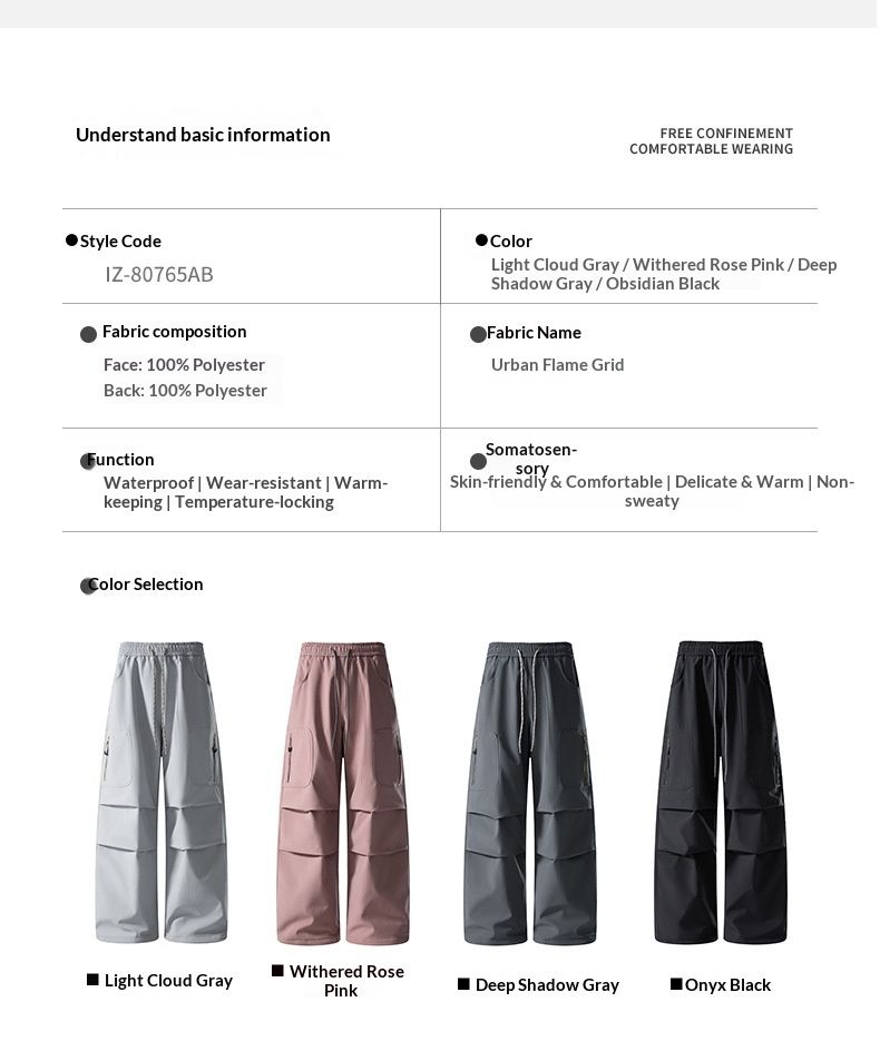 Pantalon cargo unisexe à jambes droites, coupe droite, doublé polaire softshell, résistant à l'usure et déperlant, idéal pour la randonnée en plein air (001 IZEXX)._voghion.com