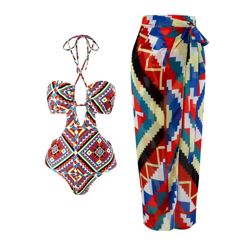 Maillot de bain deux pièces imprimé géométrique vintage pour femme_voghion.com