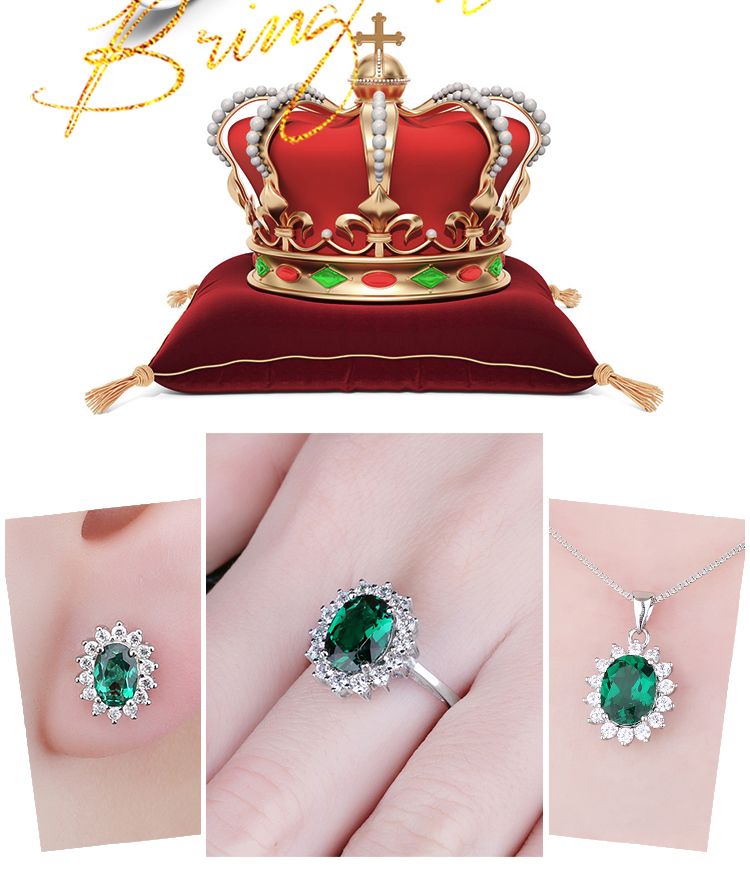Sieraden Paleis Prinses Diana Gesimuleerde Groene Smaragd Sterling Sier Kate Middleton Kroon Hanger Ketting Vrouwen Geen Ketting_voghion.com