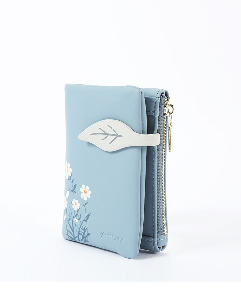 Wallet Card Cases Women's Short Creative Soft Leather Texture Small Wallet Multiple Card Slots Small Daisy Print Coin Purse_voghion.com