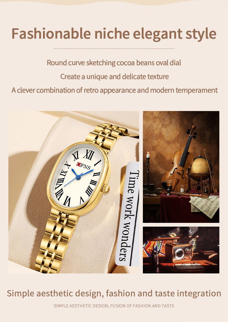 Elegante orologio da donna con numeri romani, movimento al quarzo resistente all'acqua, cinturino in acciaio inossidabile, quadrante ovale, design retrò minimalista_voghion.com