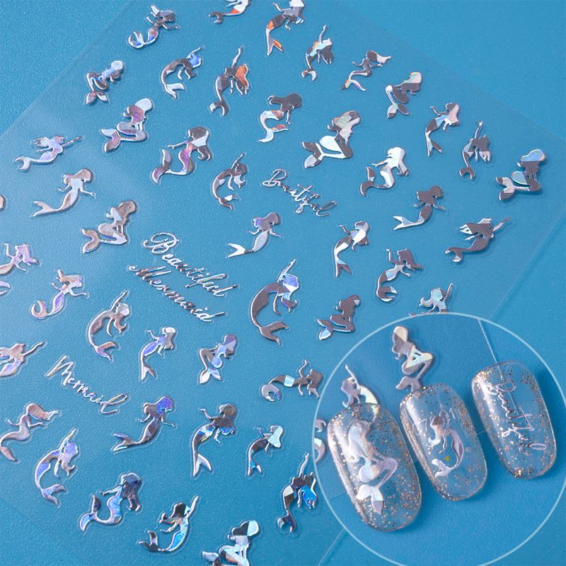 Neonfarbene Meerjungfrau-Nagelaufkleber – Cartoon-Ozean-Stil | Europäisch-amerikanische Mode-Nagelkunst für Frauen, einfach anzubringen_voghion.com