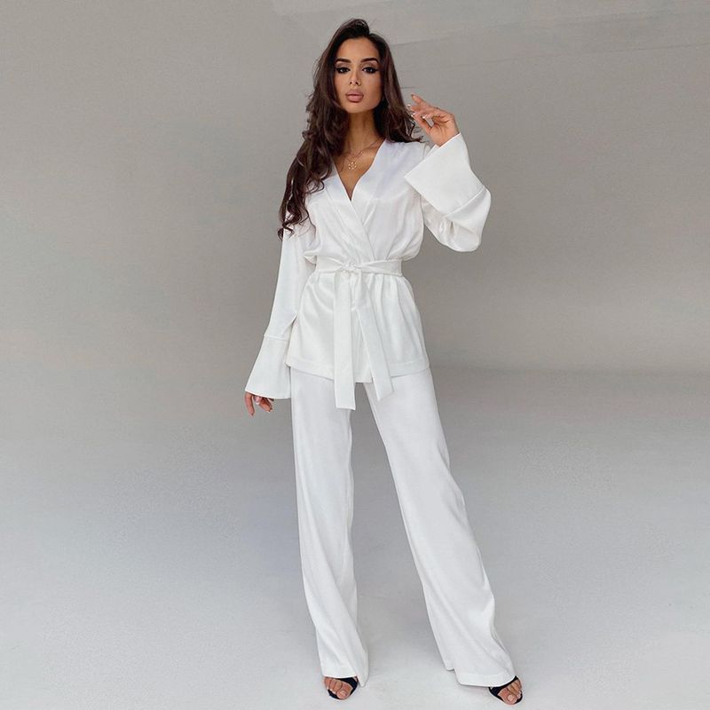 Women's Sleepwears Nightgown Ice Silk Comfortable Long Sleeve Pajamas Loose Pajamas Two Piece Set Fashionable Women's Home Clothes_voghion.com