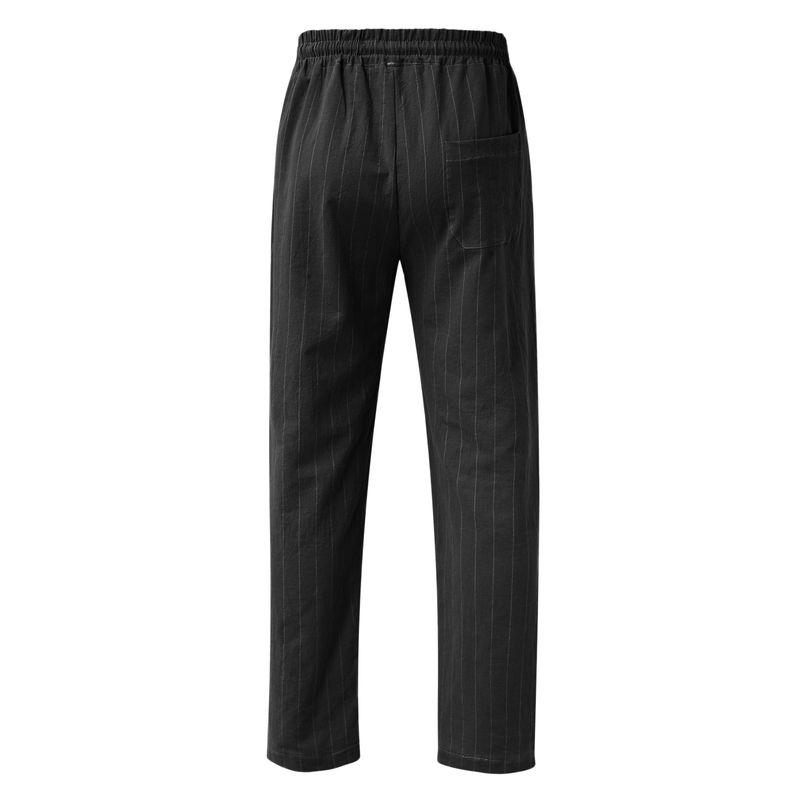 Nuovi pantaloni da uomo a righe verticali con coulisse elastica in vita in cotone e lino pantaloni casual da spiaggia_voghion.com