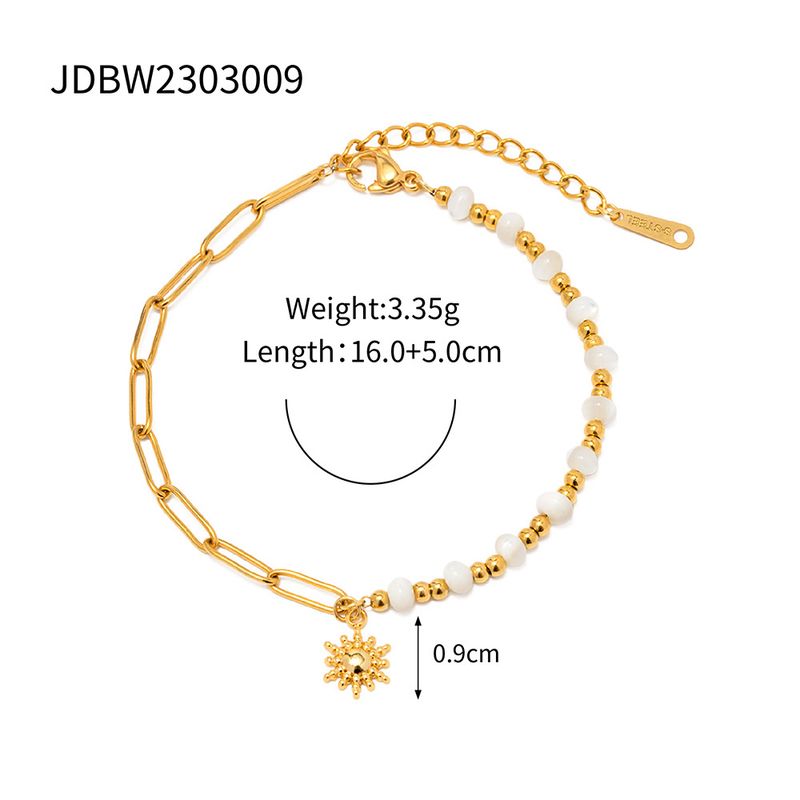 INS Gold Edelstahl Pabeierklammer Kette Splicing Muschel Perl Perlen Sonnenanhänger modesch Bracelet fir Fraen_voghion.com
