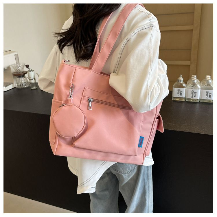 New Solid Color Canvas Bag Large Capacity Single Shoulder Bag Handheld Student Versatile Tote Bag Crossbody Bag_voghion.com