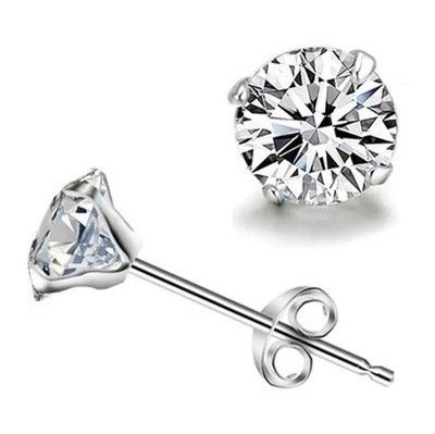 Orecchini in argento sterling S925 – Orecchini a bottone in zircone placcato oro a 4 griffe, accenti di diamanti INS, mini gioielli di tendenza_voghion.com