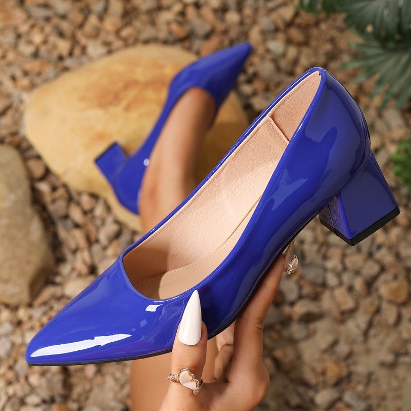 Sexy chunky women single shoes spring and autumn new temperament patent leather pointed black high heels_voghion.com