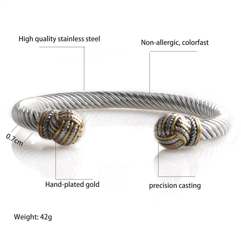 Roestvrijstalen Trend Retro Twist Ball Open Armband Titanium Stalen Verstelbare Kabel Touw Armband_voghion.com