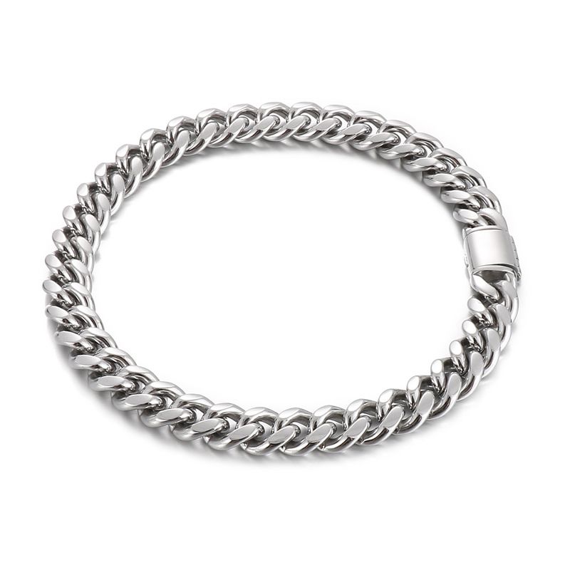 Collana cubana da uomo alla moda hip-hop di strada, con fibbia quadrata alla moda, catena in acciaio al titanio lucido a doppia faccia_voghion.com