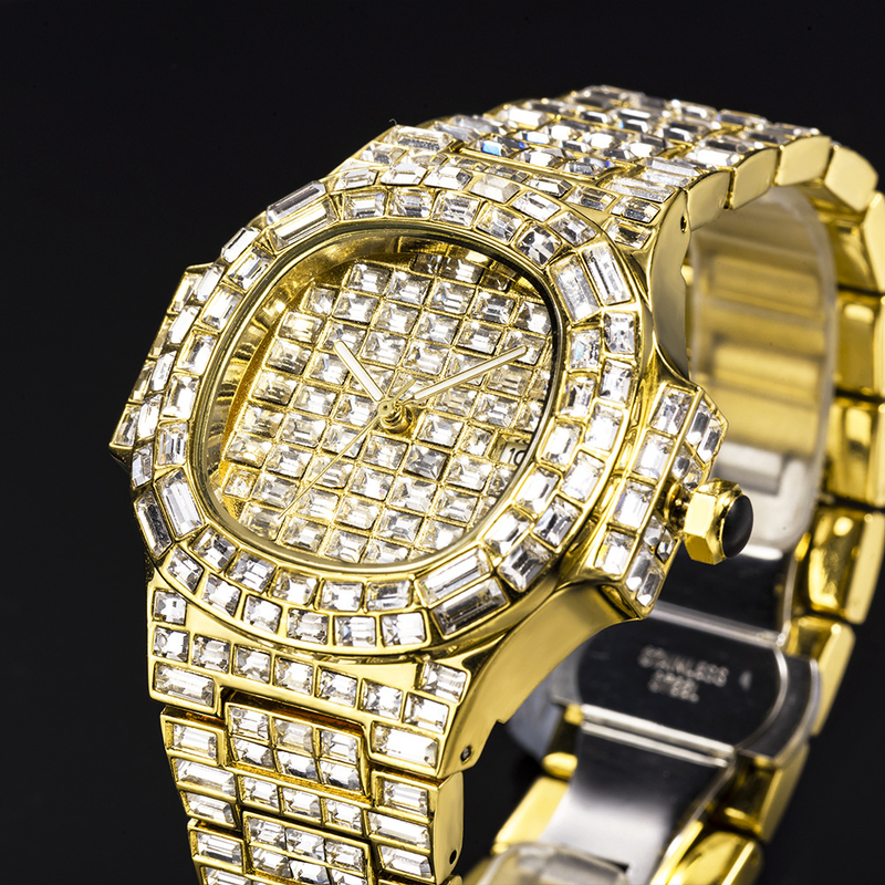 Orologio al quarzo da uomo di alta qualità con calendario impermeabile e quadrante quadrato con diamanti_voghion.com