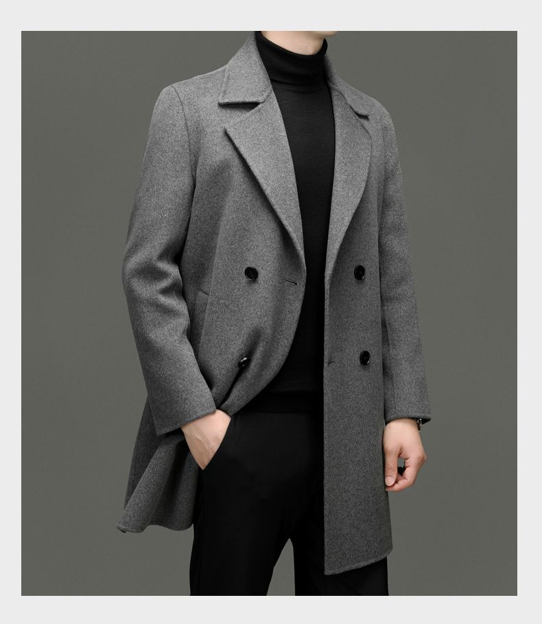 Luxury Cashmere-Blend Overcoat For Men – British-Style Relaxed Fit Double-Breasted Winter Coat (46-56, Black & Grey)_voghion.com