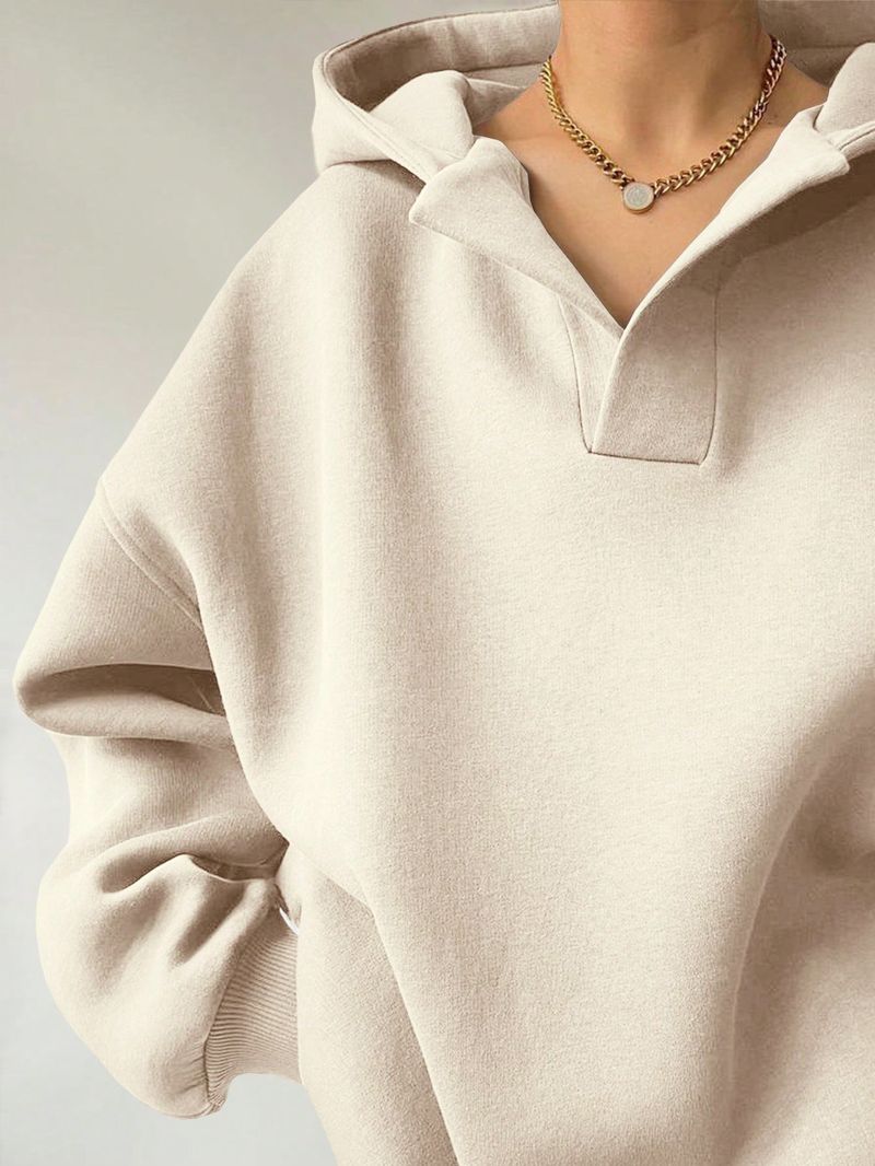 Women's Clothing Sweatshirt Solid Color Long Sleeve Hooded Solid Color Loose Sweater Women's Top_voghion.com