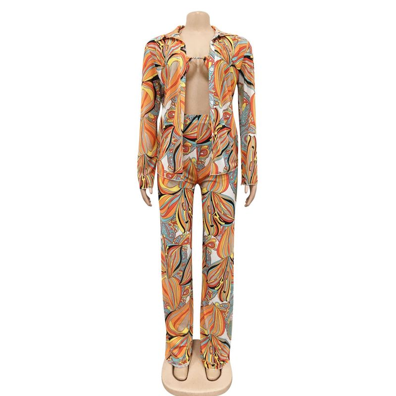 Abbigliamento da donna Abito da donna in tre pezzi a maniche lunghe stampato trasparente in rete sexy_voghion.com