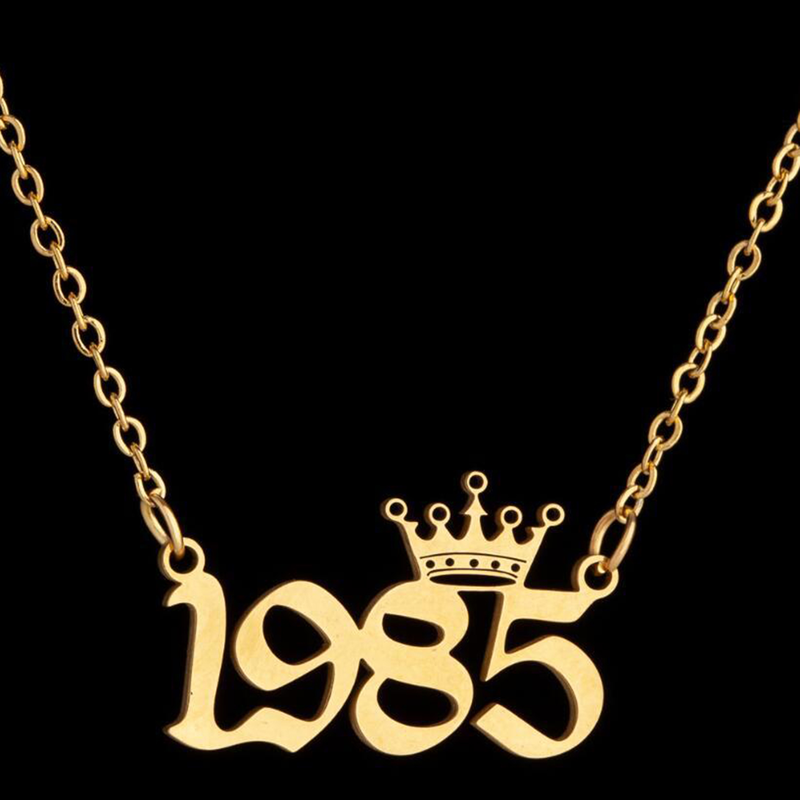 Qianbihe Donne Maglione Catena Anno 1980-1999 Acciaio Inossidabile Numero Significativo Collana Gioielli Regali-Argento 1981_voghion.com