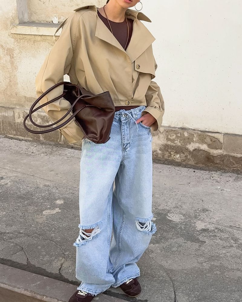 Women's Khaki Double-Breasted Trench Coat With Notched Lapel – Casual Blazer Jacket For Fall, Comfortable & Stylish_voghion.com