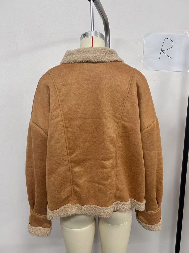 Trendiger Streetwear-Mantel mit Kunstpelzkragen – Übergroße, kurze Jacke aus Wollmischung mit Revers und einreihigem Design (Khaki/Braun/Creme/Schwarz, S-XL)_voghion.com