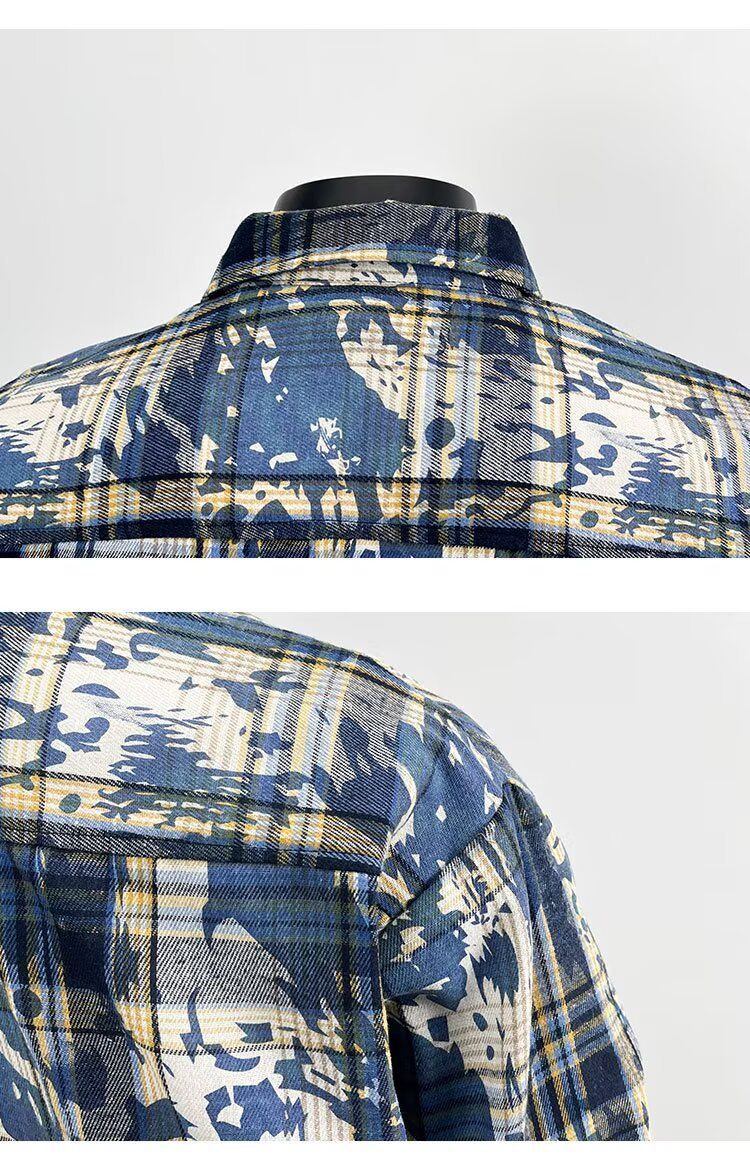 Herren-Langarmhemd mit Batikmuster und Karomuster – Stilvolles, locker sitzendes Freizeit-Overshirt mit Kentkragen für Frühling und Herbst_voghion.com