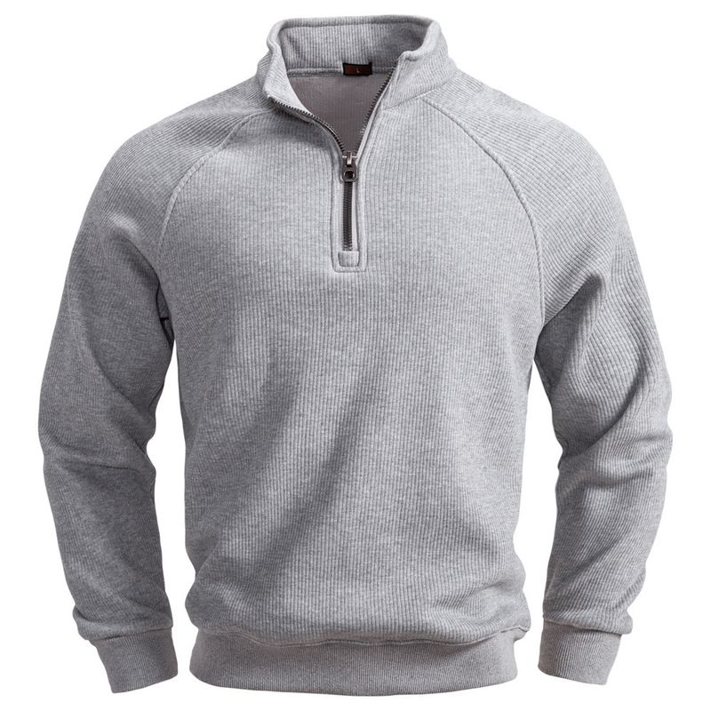 Felpa con cappuccio in pile con mezza zip da uomo - Elegante colletto alto, calda e comoda, casual da casa (blu navy, nero, verde militare, grigio chiaro, beige)_voghion.com