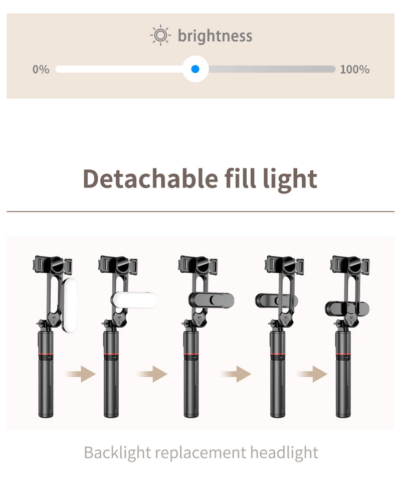 Palo para selfies estable con luz de relleno, trípode, palo para selfies retráctil de 44 pulgadas, con control remoto inalámbrico_voghion.com