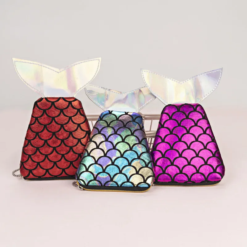 Mermaid tail Coin Purse cartoon cute Fish Shape Tail wallet 3 colors children Bags C6526_voghion.com