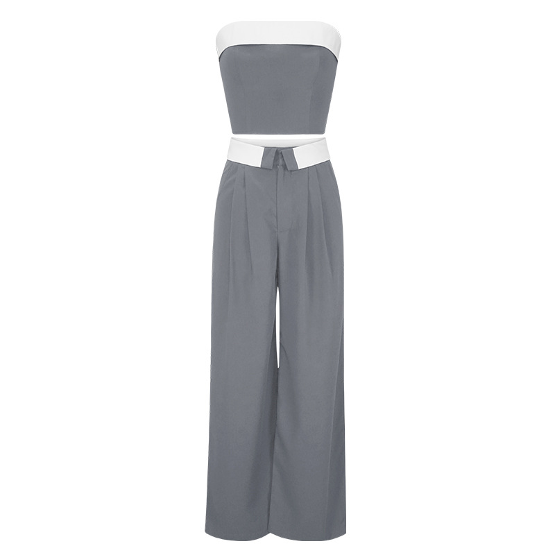 Chaleco con contraste de color para mujer, pantalones de traje con pernera ancha, dos conjuntos informales a la moda_voghion.com