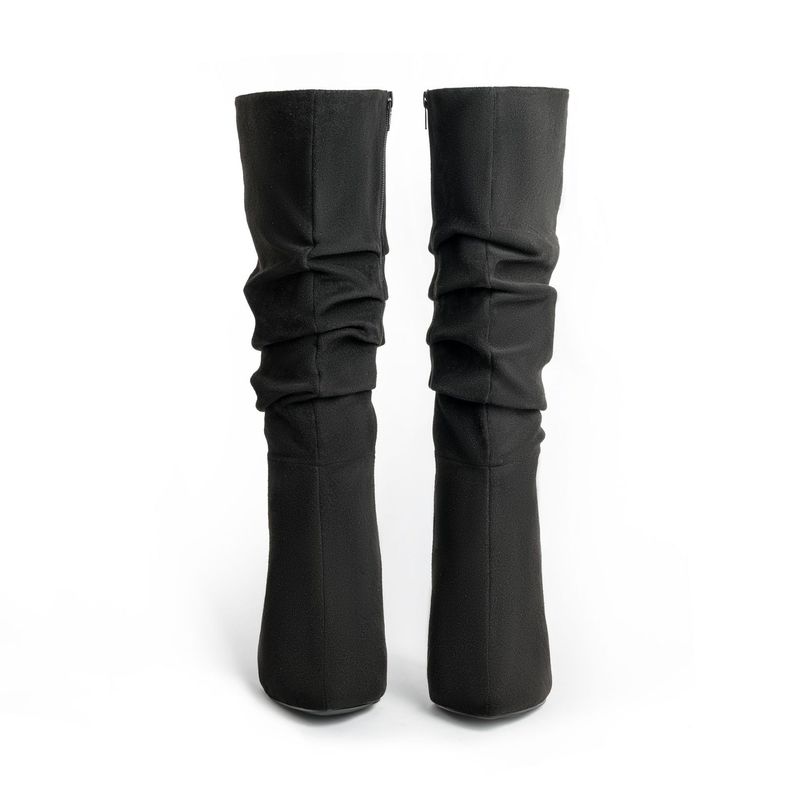 Pointy suede solid color mid-tube fashion slip-on boots plus size_voghion.com