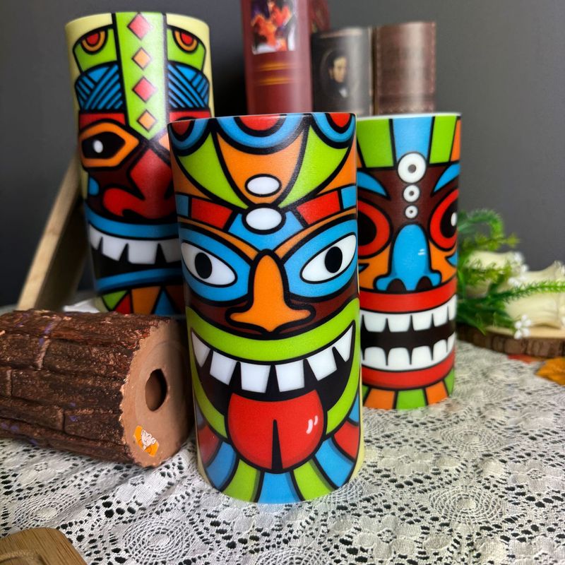 Bougies électroniques d'Halloween transfrontalières, masques Tiki, impression de télécommande de bar, électronique LED de décoration intérieure_voghion.com