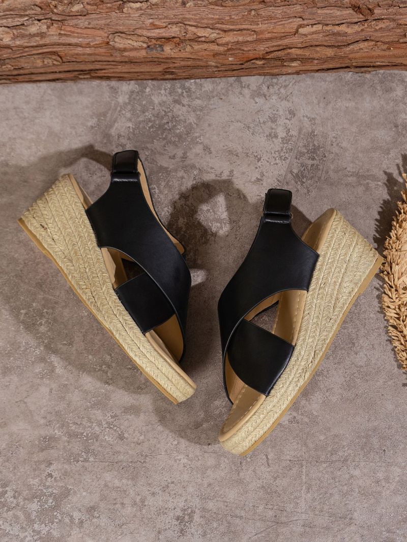 Γυναικεία Παπούτσια Καλοκαιρινά Νέα Ρωμαϊκά Σανδάλια με Σταυρωτό Λουράκι και Τακούνι Σφήνας, Γυναικεία Σανδάλια Παραλίας με Χοντρό Πάτο και Ψαρόστομο, Μεγάλο Μέγεθος_voghion.com