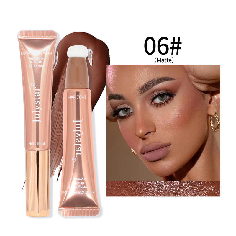 Lápiz iluminador y rubor líquido Julystar: barra de belleza de doble punta con brillo perlado y mate para un brillo natural y contorno 3D._voghion.com