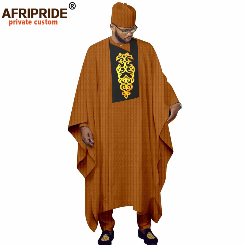 Men's clothing African Men's dress three-piece set coat + top + pants + hat_voghion.com