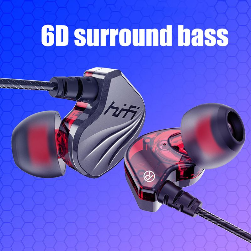 6D 4-Core Dual Moving Coil In-Ear 3.5mm HiFi Bass Wired Earphone Sports Earbuds_voghion.com