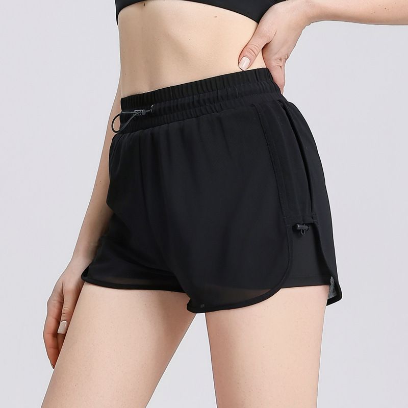 2025s Mesh Two-Piece Drawstring Sports For Women, High Waist Tummy Control, Outdoor Running, Anti-Exposure, Fitness,_voghion.com