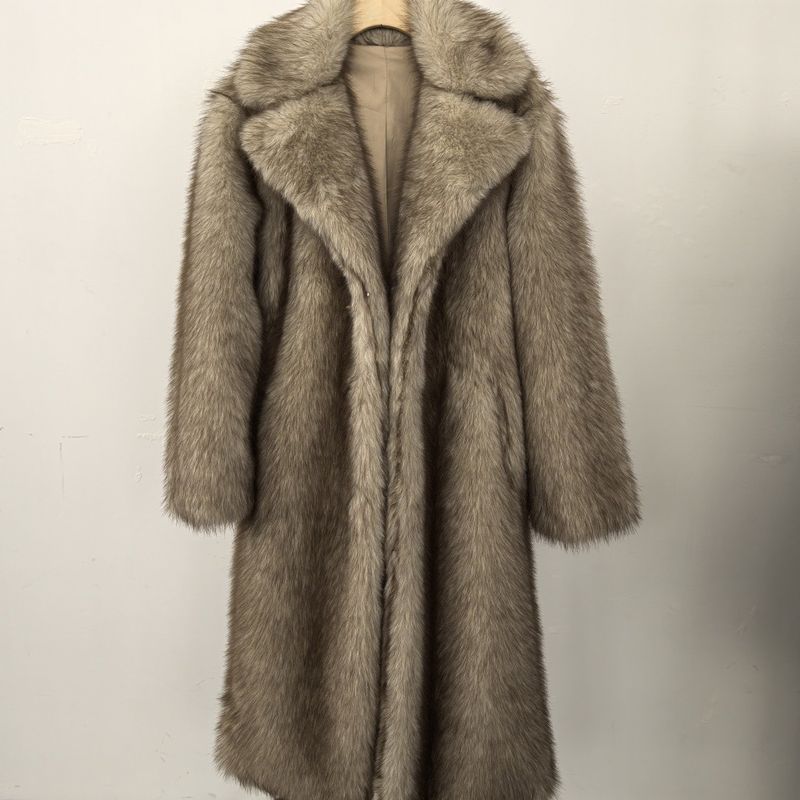 Damenbekleidung Hochwertiger Kunstpelz Umweltfreundlicher Damen Langer Kunstpelzmantel - Elegante Jacke Reverstaschen Individualisierbar_voghion.com