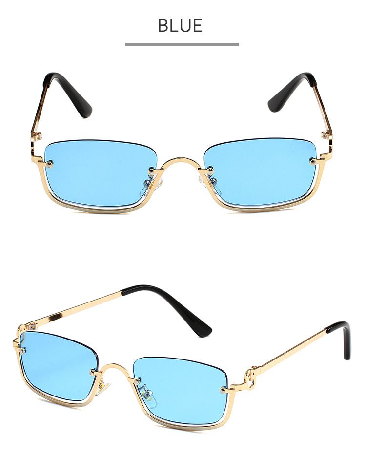 Hip Hop Small Frame Sunglasses - Metal Texture Square Half Frame For Women (Trendy Celebrity Style, UV400 Protection)_voghion.com