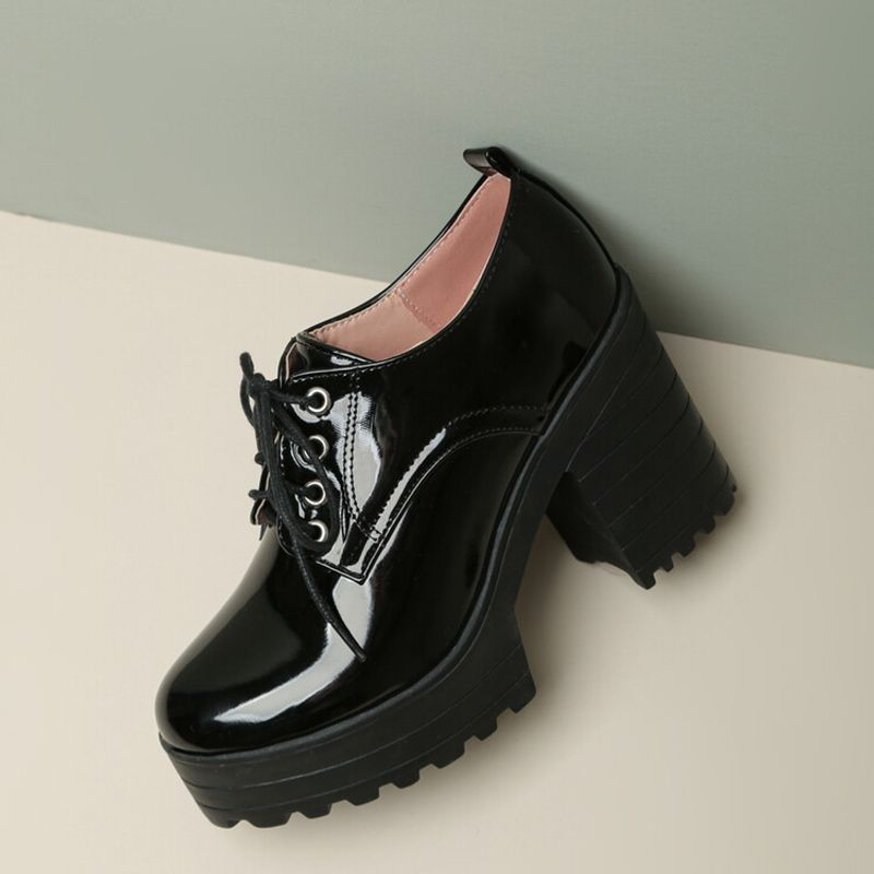 Minimalistische Wasserplattform, flache Schnürung, Damen-Schuhe mit hohem Absatz und dicker Sohle, einzelne Studentenschuhe, groß_voghion.com