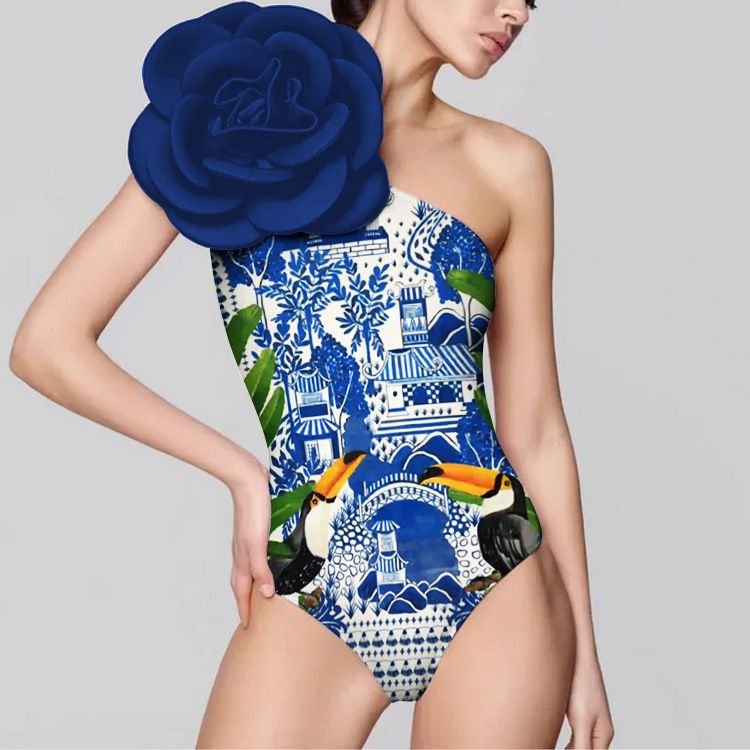 Maillot de bain une pièce sexy à imprimé floral 3D pour femme - Blanc uni_voghion.com