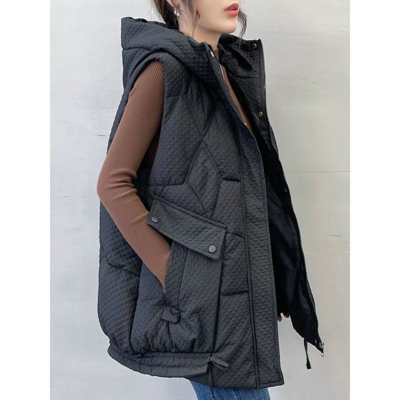 Damenbekleidung mit Kapuze, vielseitig verdickte, lockere, fleischbedeckende Jacke, mittellange Daunenbaumwolle_voghion.com
