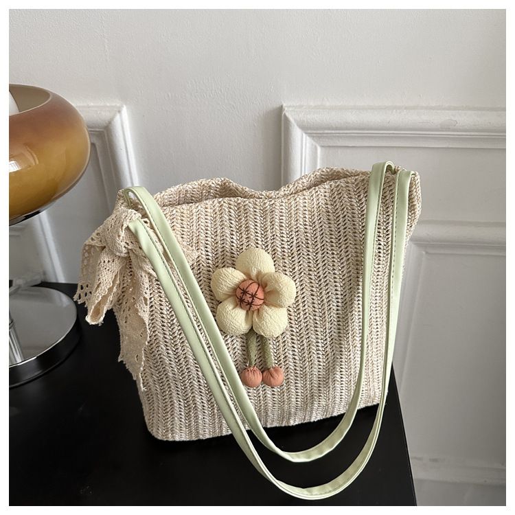 Große Kapazität Mode Sanftes Temperament Stroh gewebt Schal Schulter 2023 Sommer Neue Unterarm Einkaufstasche_voghion.com