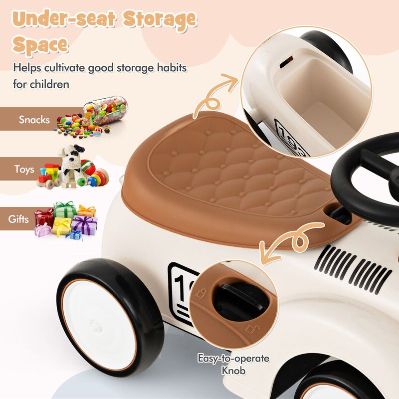 Kids Ride On Car Toddlers Retro Push Car Foot To Floor Riding Toy W/ Storage_voghion.com
