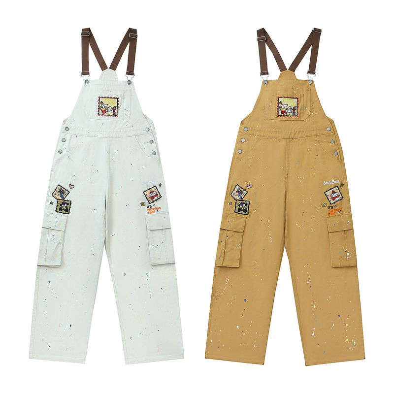 Men's Clothing Splash Ink Cartoon Denim Overalls For Men New Loose Bf American Trendy Brand Jumpsuit Trousers_voghion.com