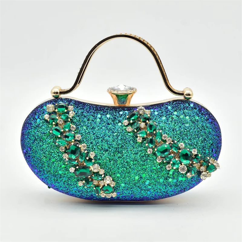 Vintage Diamant-Set klobige Sandalen mit Abendessen Tasche Set Mode Design Strass Abendtasche_voghion.com