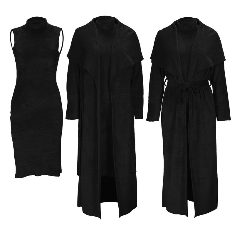Women's clothing temperament dress and coat two-piece fashion loose long cardigan velvet suit_voghion.com