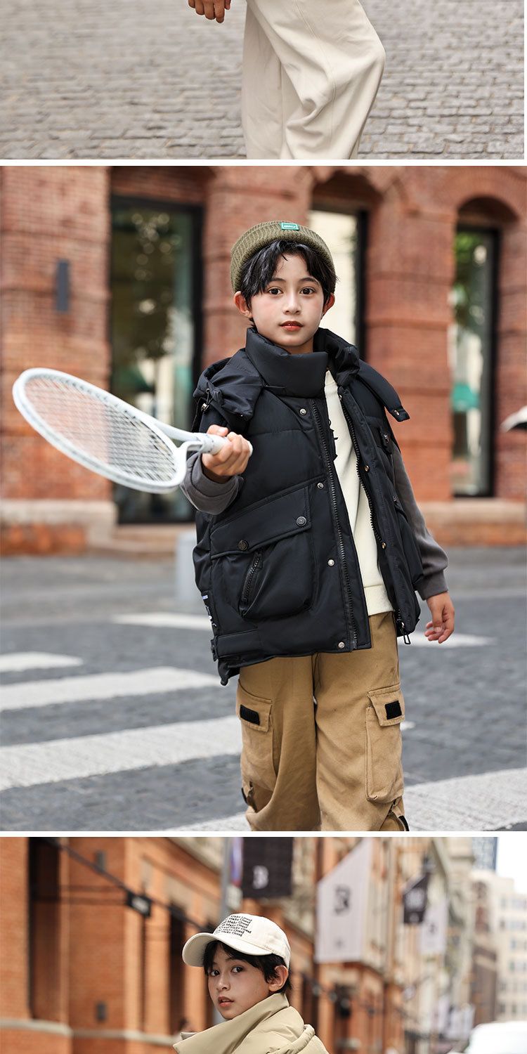 Winter-Pufferweste für Kinder – Warme Daunenjacke mit Kapuze für Jungen und Mädchen, leichter, gesteppter, ärmelloser Mantel, neutrale Farben, Füllung aus 50 % Entendaunen_voghion.com
