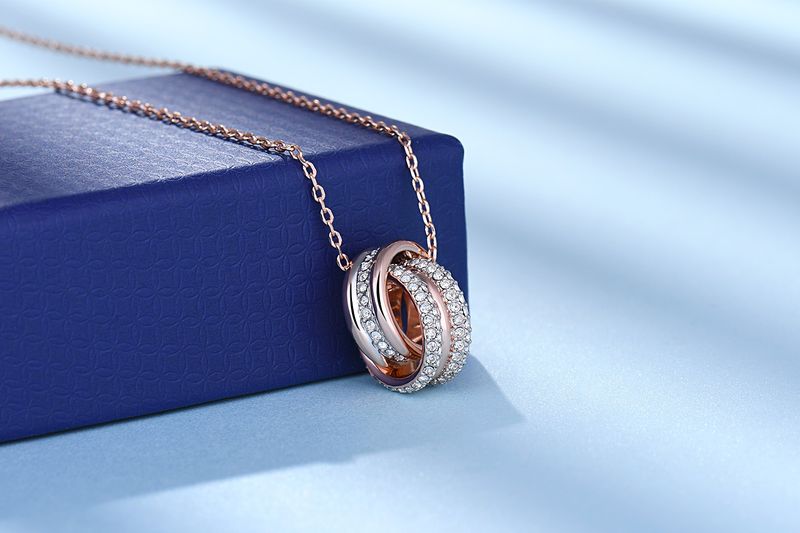 Interlocking Double Ring Necklace For Women Good Luck Crystal Element Clavicle Necklace Fashionable Live Broadcast_voghion.com