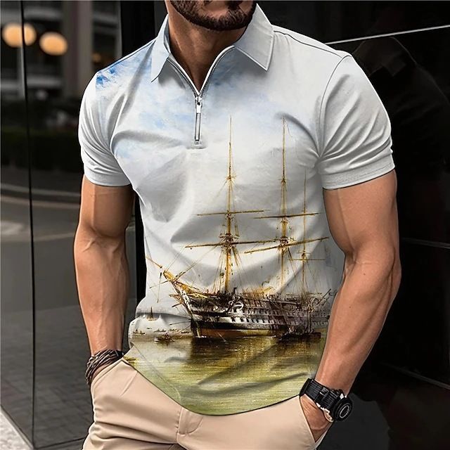 Polo casual estiva personalizzata con stampa digitale 3D con maniche corte e cerniera alla moda T_voghion.com