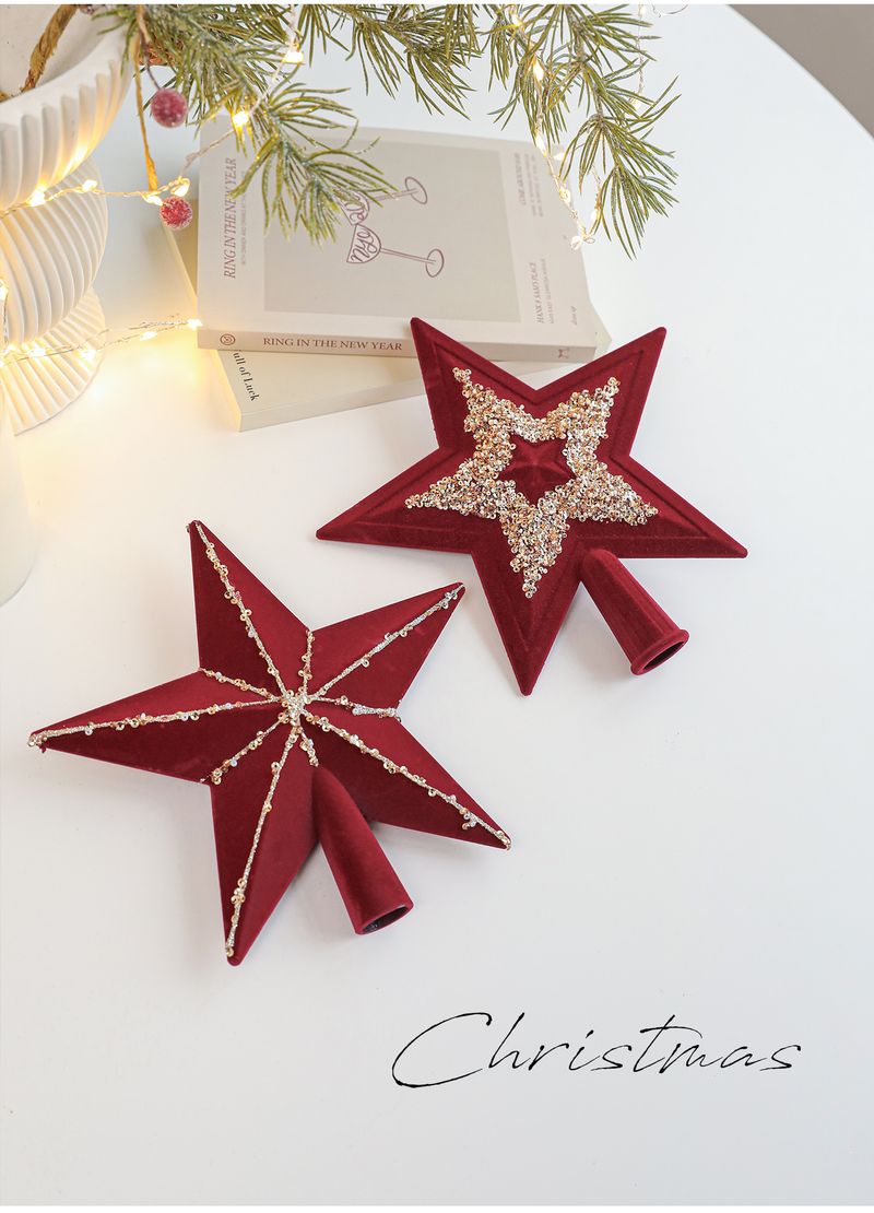 Étoile de Noël élégante à paillettes - Étoile 3D premium à cinq branches avec poudre pailletée adhésive (Rouge A/Rouge B/Champagne)_voghion.com
