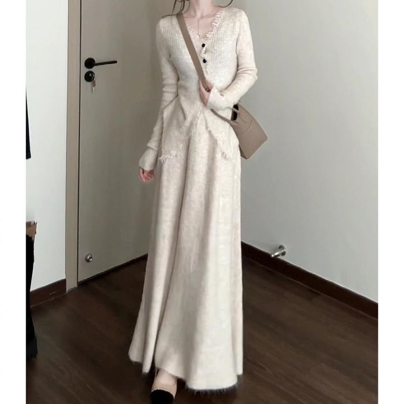 Single/two-piece set, autumn/winter knitted sweater cardigan, unique and chic, small fragrance style, high-end feeling,_voghion.com